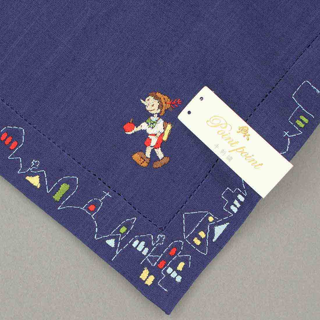 「ピノキオ」 ベトナム手刺繍ハンカチ 7501 ネイビー